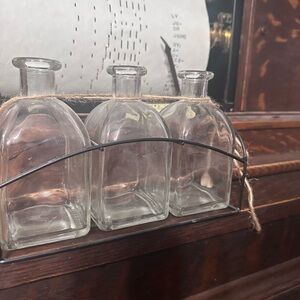Glass Bottle Set with Metal Holder